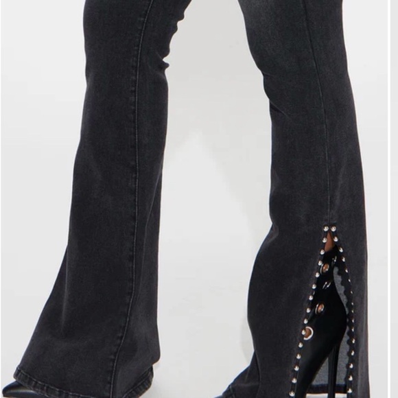 Fashion Nova Self Assured Stretch Embellished Bootcut Jeans - Black Wash - Picture 5 of 10